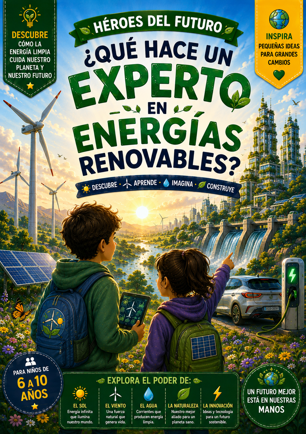 Experto en energía renovable para niños Portada